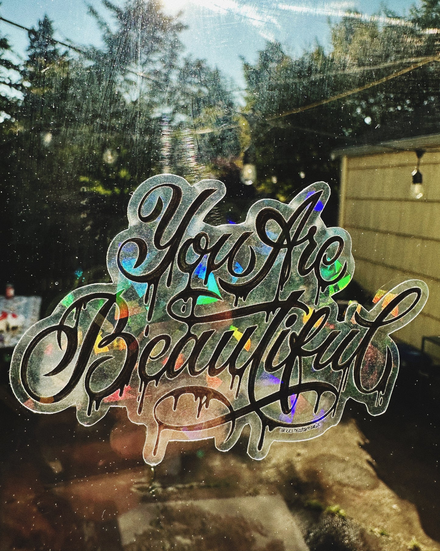 You Are Beautiful cracked ice holographic vinyl sticker