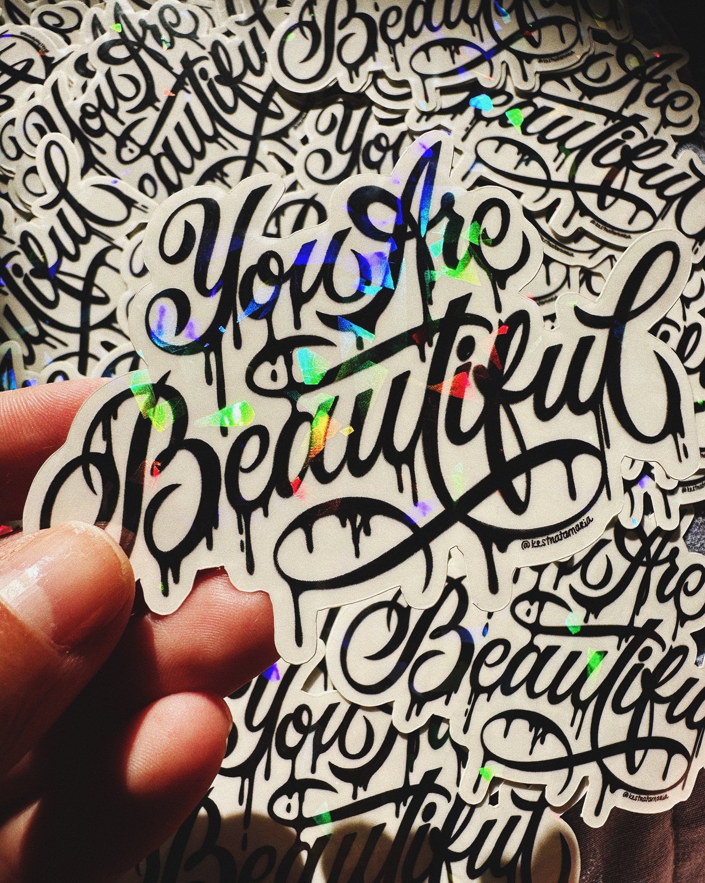 You Are Beautiful cracked ice holographic vinyl sticker